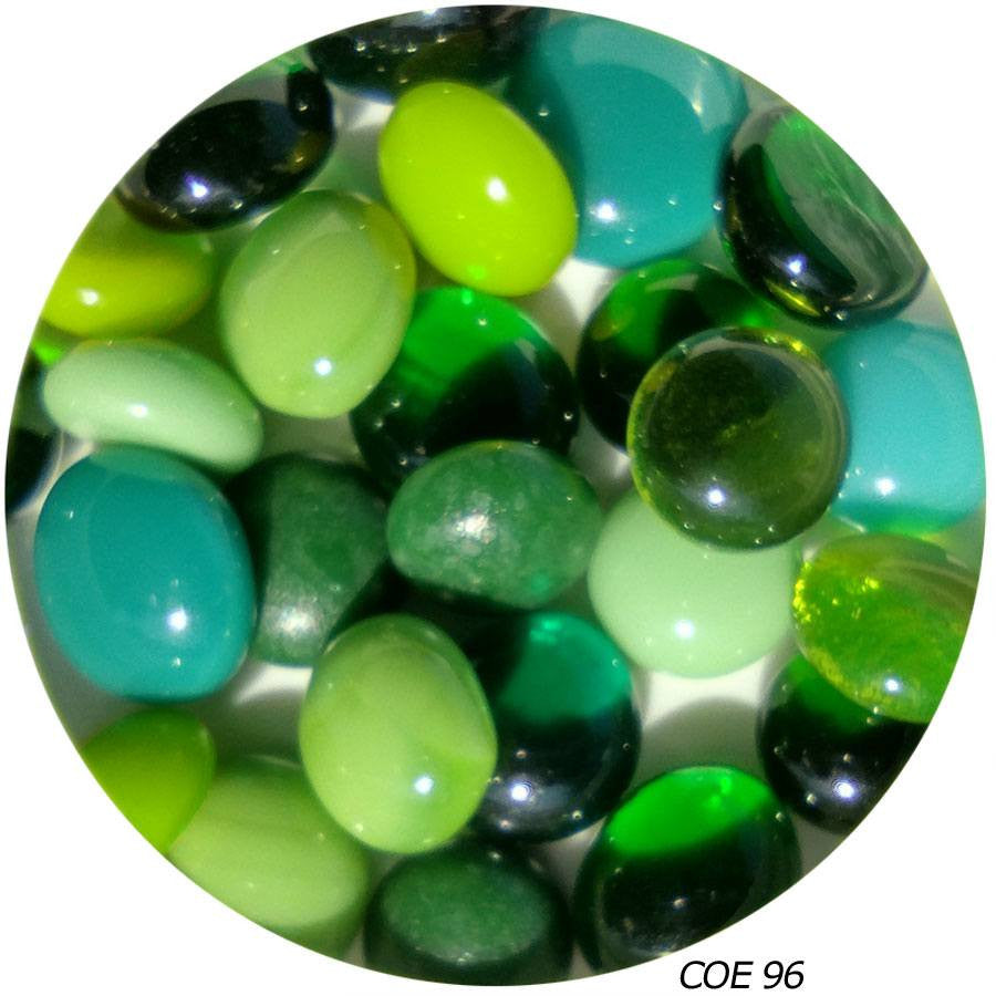 COE 96 Fusible Glass Pebble - Multi-Color Green Mix (96920-Pebble-Green)  1/2"