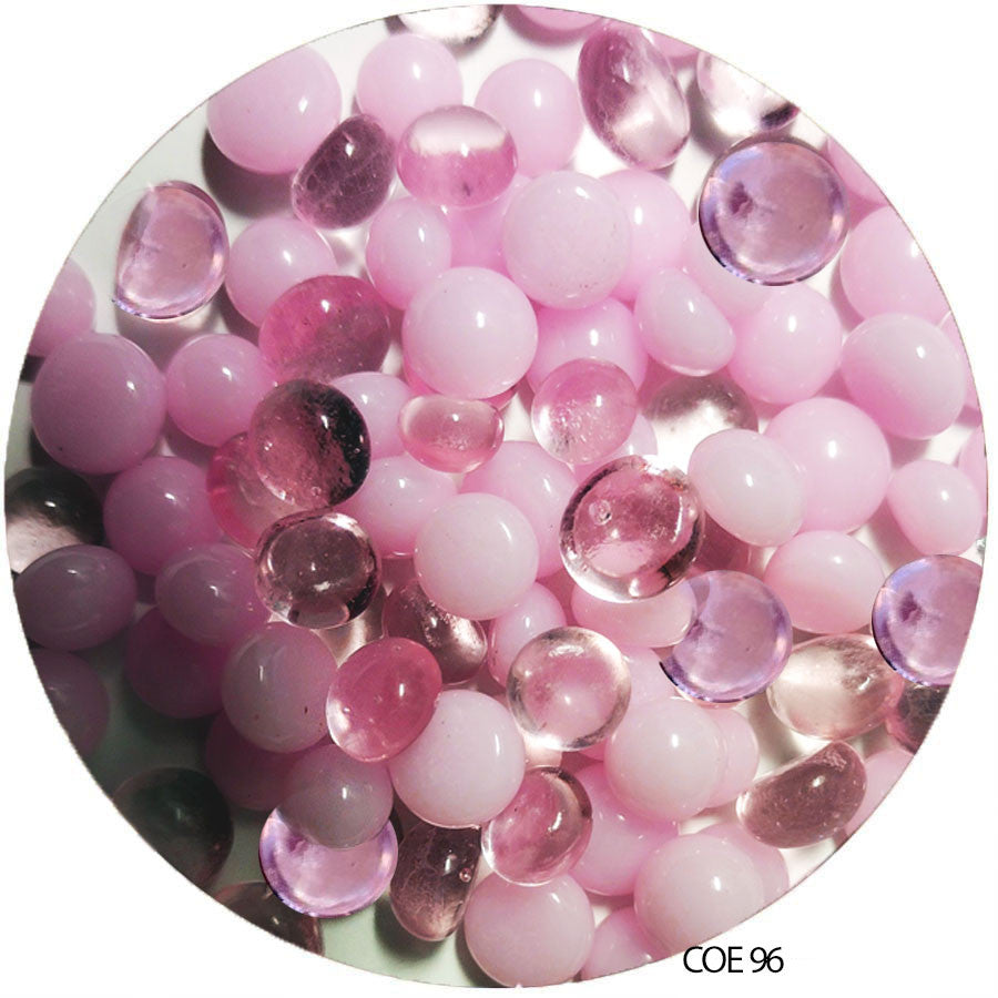 COE 96 Fusible Glass Pebbles - Pink Mix Opal Transparent (96920-Pink-Mix-PS)