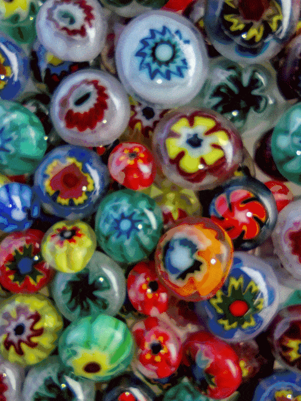 COE 96 Millefiori Multi Color Flower Fused Glass Pebbles (96450)