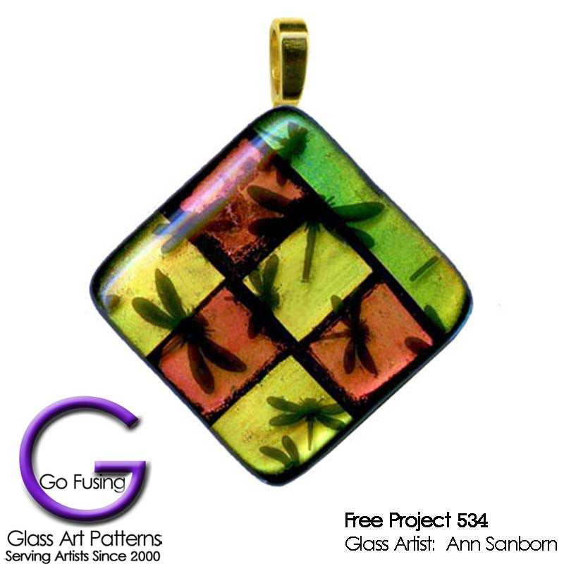 Example Dragonfly  Fused Glass Pendant Project 534